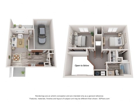 Floor plan for 2 beds, 1.5 baths, 1096 sqft